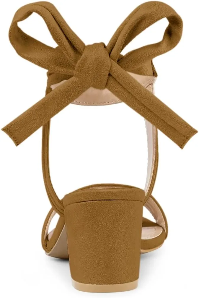 Allegra K Women Open Toe Ankle Tie Back Chunky Heel Sandals