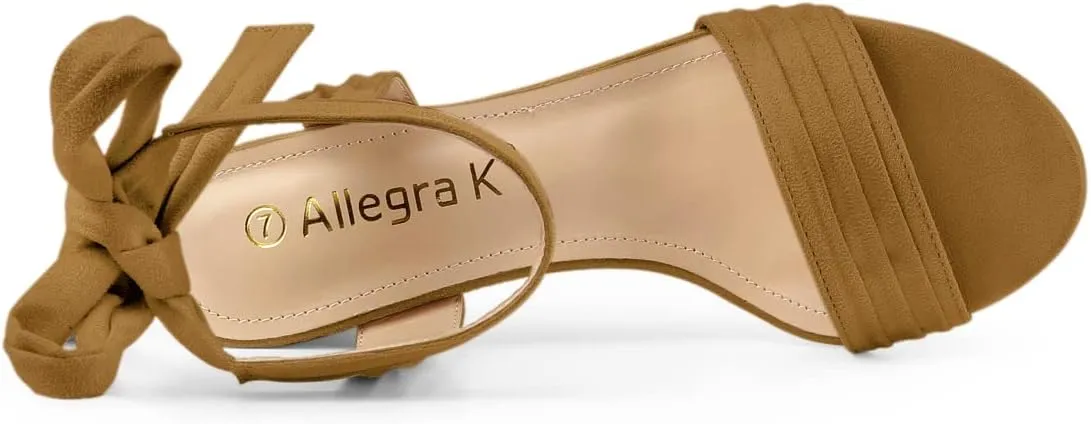 Allegra K Women Open Toe Ankle Tie Back Chunky Heel Sandals