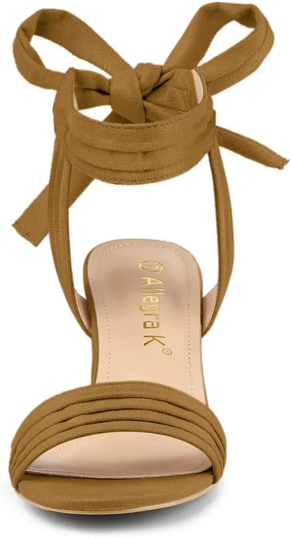 Allegra K Women Open Toe Ankle Tie Back Chunky Heel Sandals