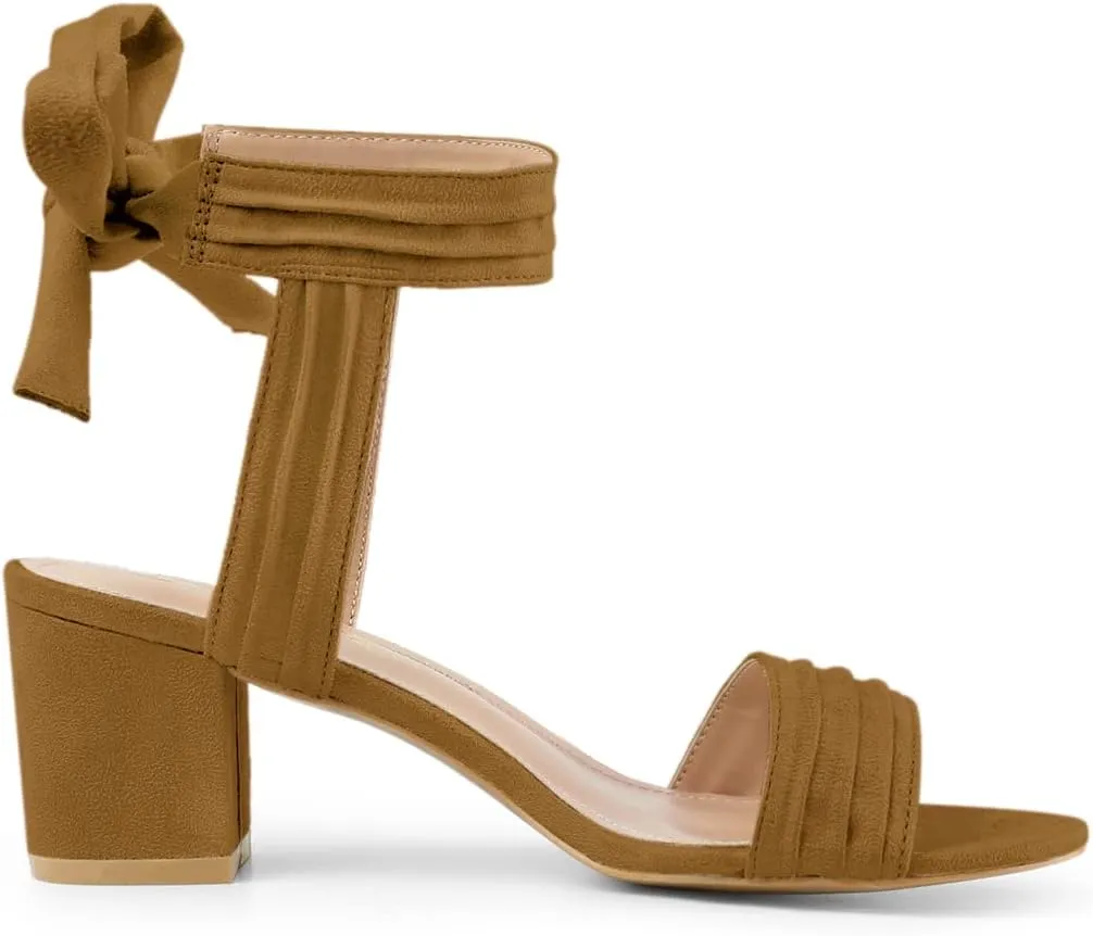 Allegra K Women Open Toe Ankle Tie Back Chunky Heel Sandals