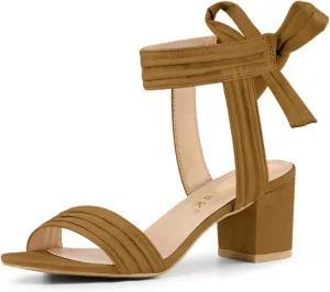 Allegra K Women Open Toe Ankle Tie Back Chunky Heel Sandals