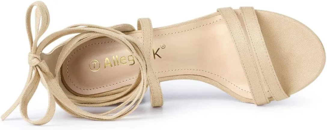 Allegra K Women's Open Toe Color Block Heel Lace Up Sandals