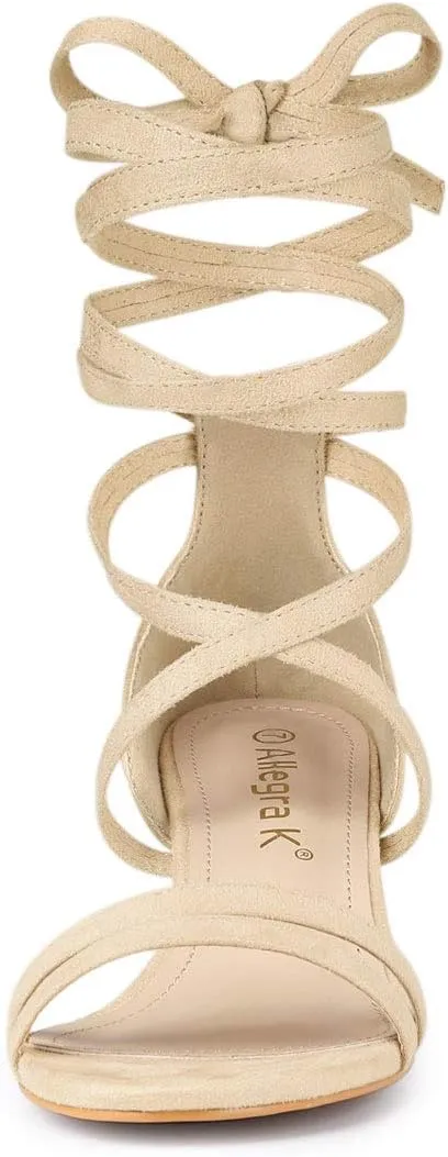 Allegra K Women's Open Toe Color Block Heel Lace Up Sandals
