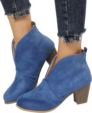 Ankle Boots for Women Platform Low Heel Ankle Boots Western Cowboy Pointed Toe Fashion Retro Classic Pull-On Ankle Booties