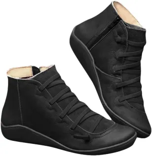 Ankle Boots for Women Vintage Side Zipper Arch Support Low Heel Flat Waterproof Ankle Boots Stacked Mid Heel Dress Boots