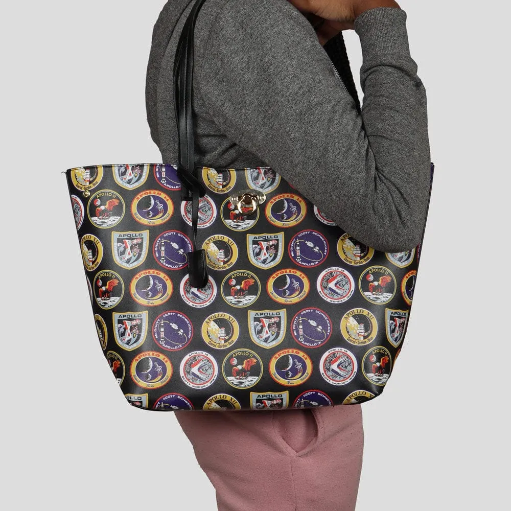 Apollo Missions Patches PU Leather Tote Bag