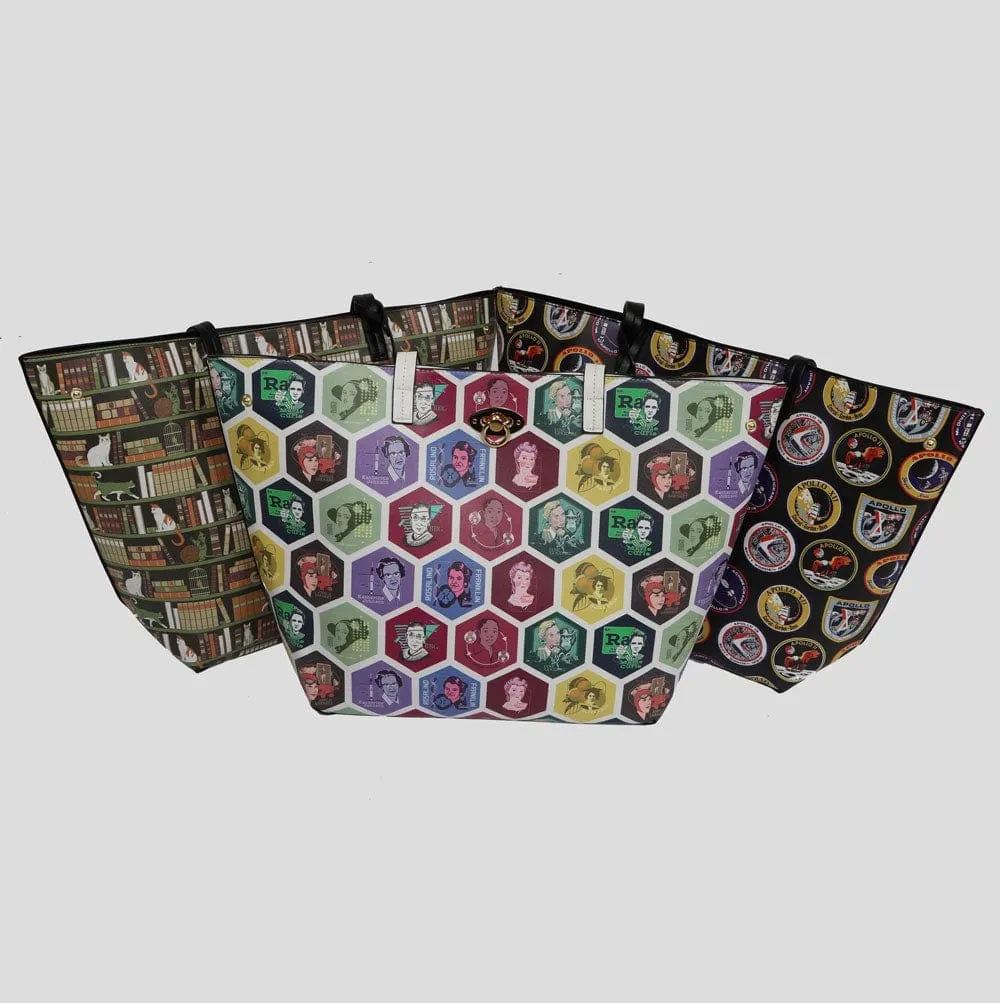 Apollo Missions Patches PU Leather Tote Bag