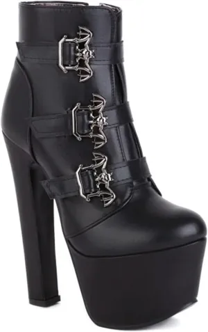 bbruriy Womens High Heels Platform Chunky Heel Boots Round Toe Side Zipper Metal Buckle Straps Booties Nightclub Party Dress Boot 6.7" Chunky Heel Shoes