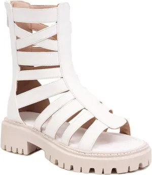 bbruriy Womens Peep Toe Booties Chunky Heel Sandals Cutout Open Toe Platform Flat Ankle Boots Summer Casual Comfort Dress Shoes with Back Zipper