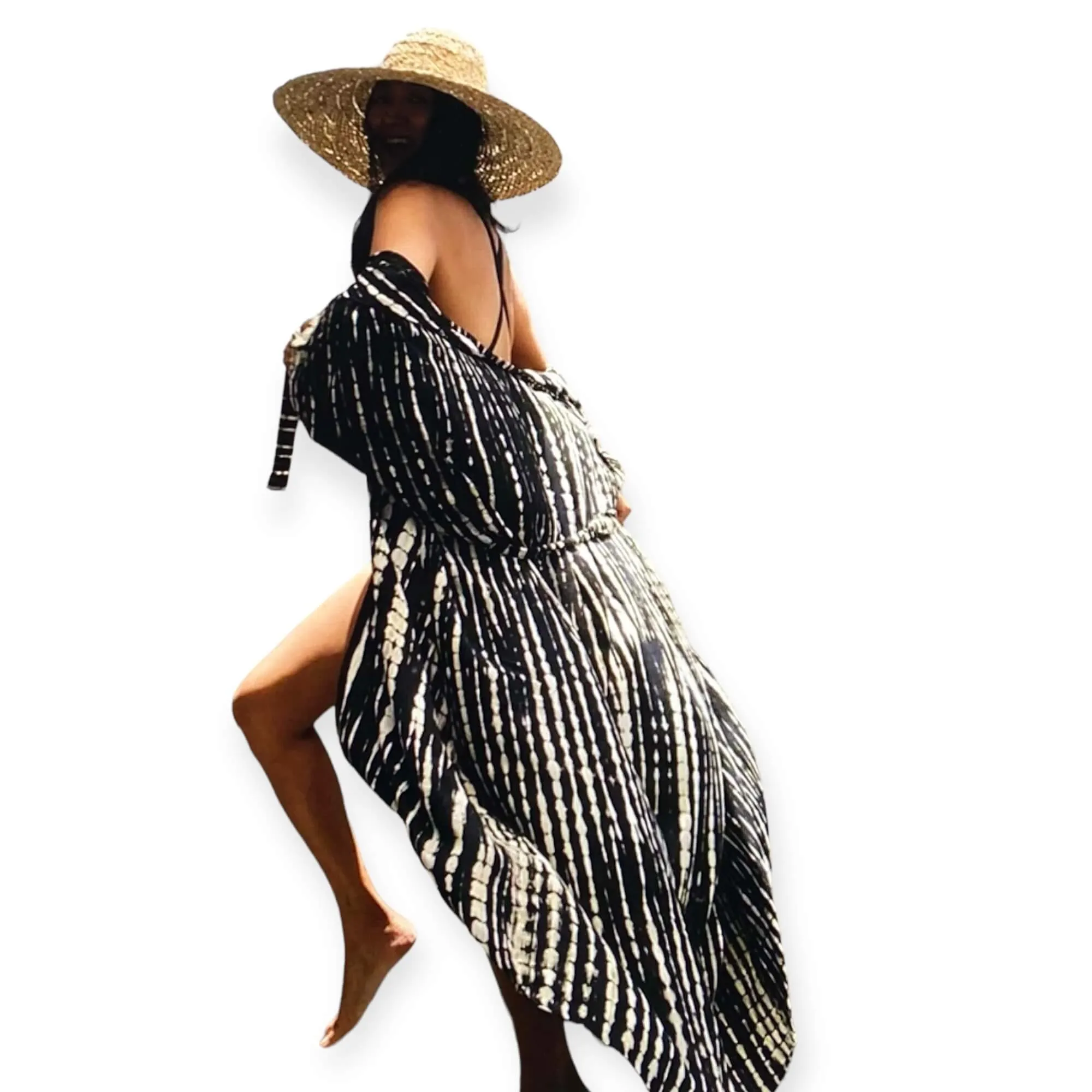 Black White Maxi Kimono Robe