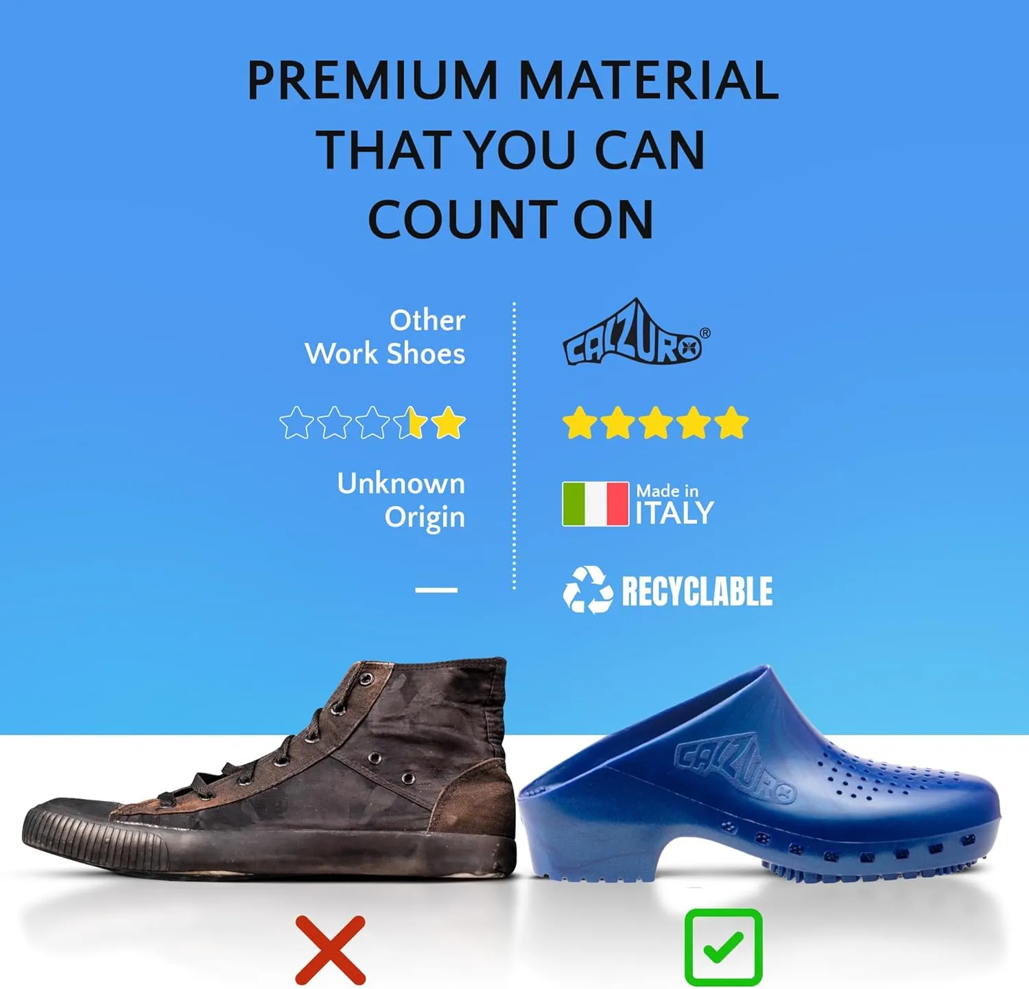 CALZURO Classic Work Clogs with Holes - Unisex Work Clogs for Women and Men - Non Slip Shoes - Autoclavable Rubber Kitchen Shoes and Nursing Clogs
