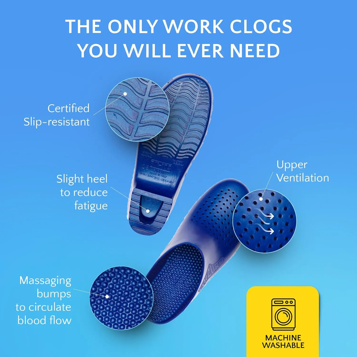 CALZURO Classic Work Clogs with Holes - Unisex Work Clogs for Women and Men - Non Slip Shoes - Autoclavable Rubber Kitchen Shoes and Nursing Clogs