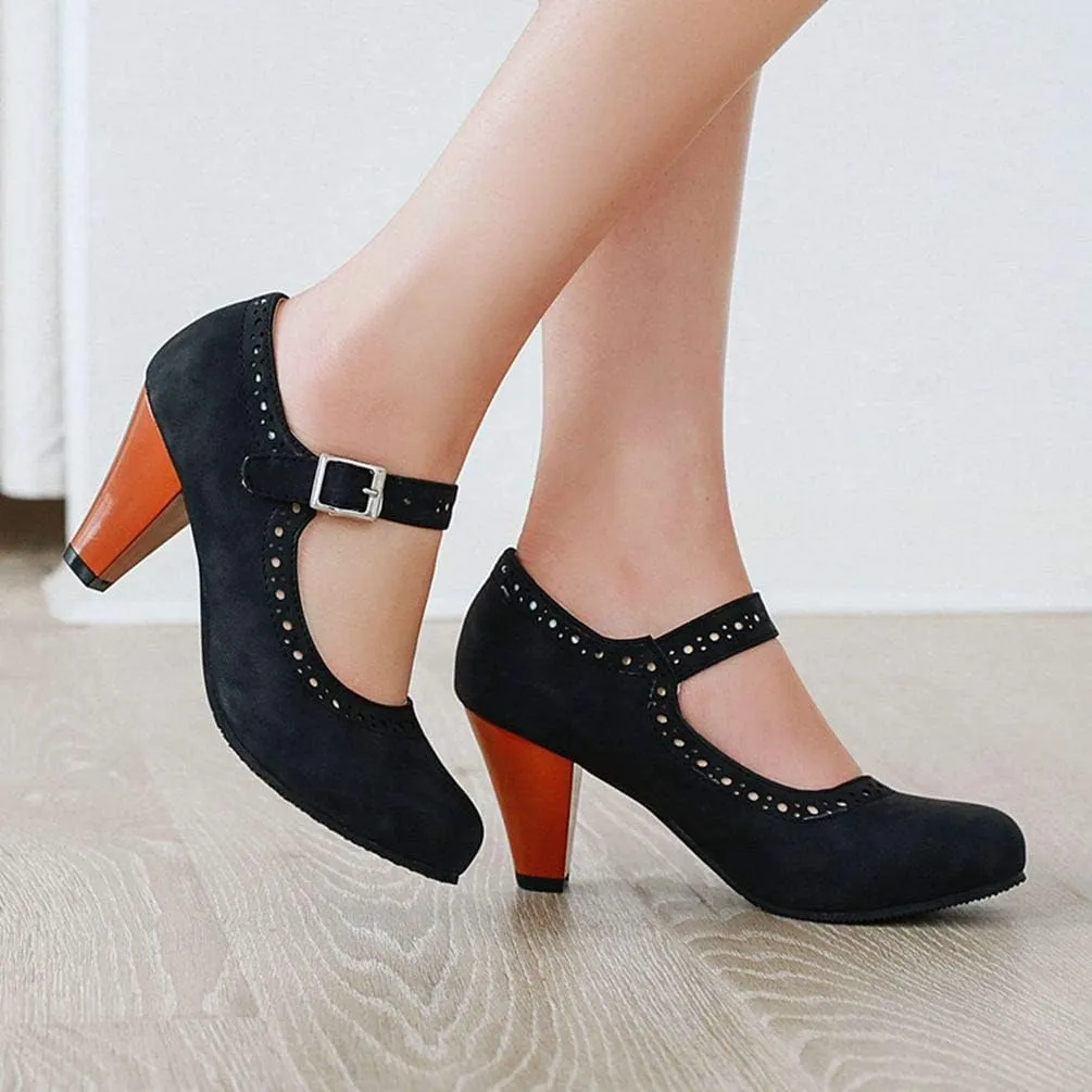 Caradise Womens Vintage Mary Jane Shoes Block Heel Ankle Strap Pumps