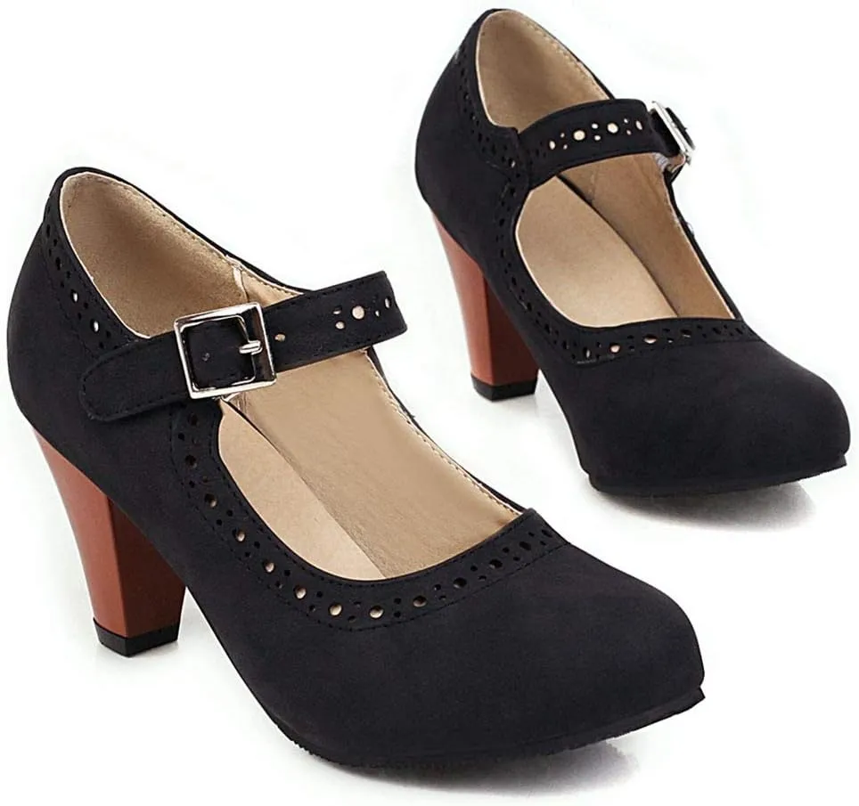 Caradise Womens Vintage Mary Jane Shoes Block Heel Ankle Strap Pumps