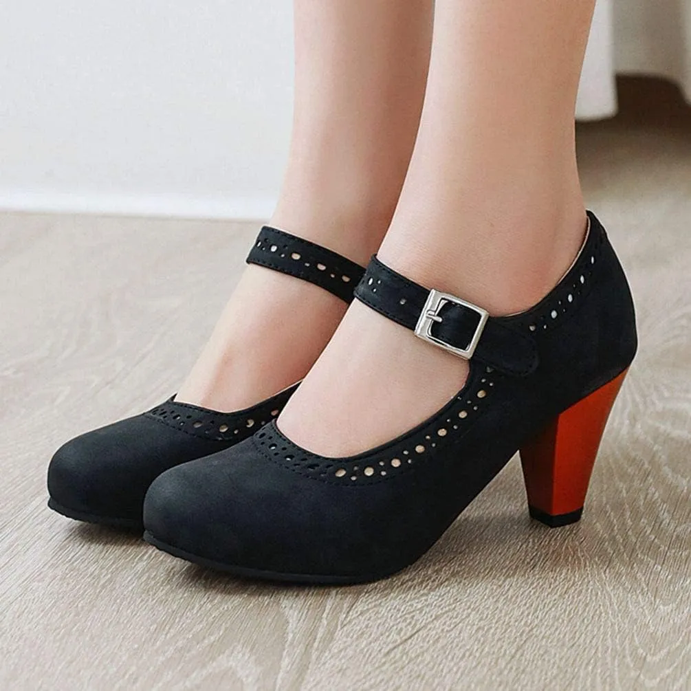 Caradise Womens Vintage Mary Jane Shoes Block Heel Ankle Strap Pumps