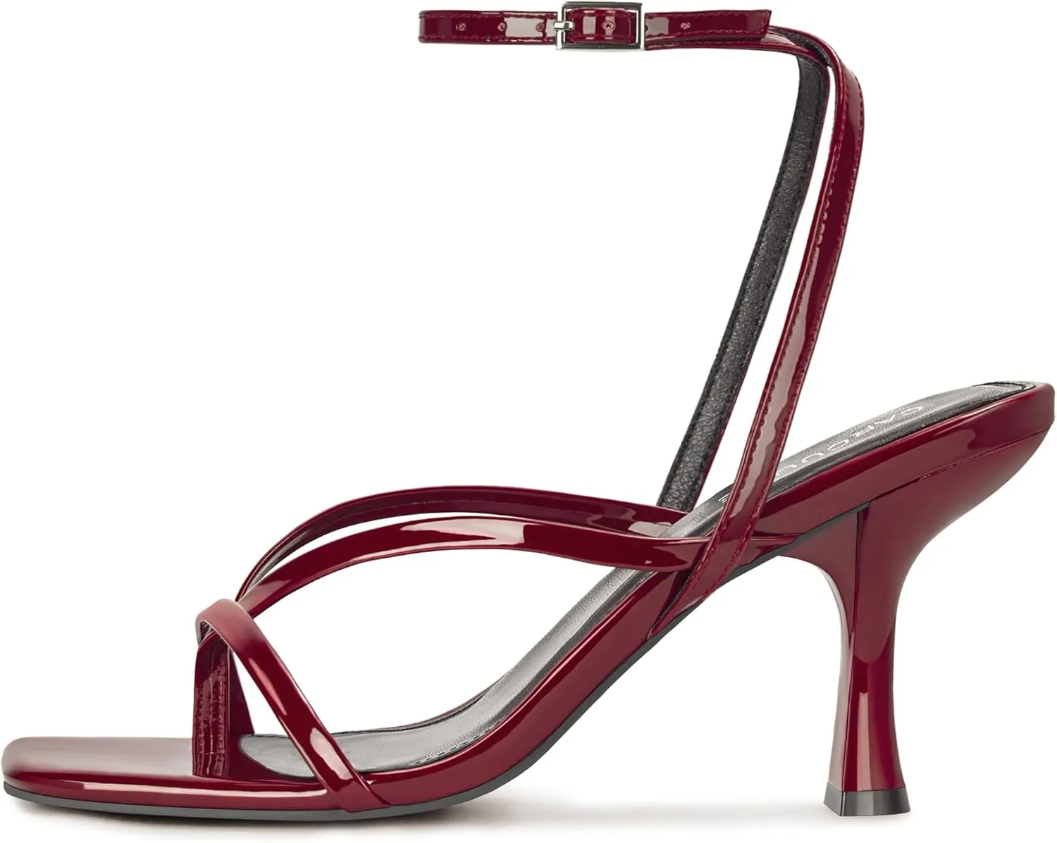 Carcuume Womens Kitten Heels Square Toe Thong Strappy Ankle Strap Stiletto Heel Sandals