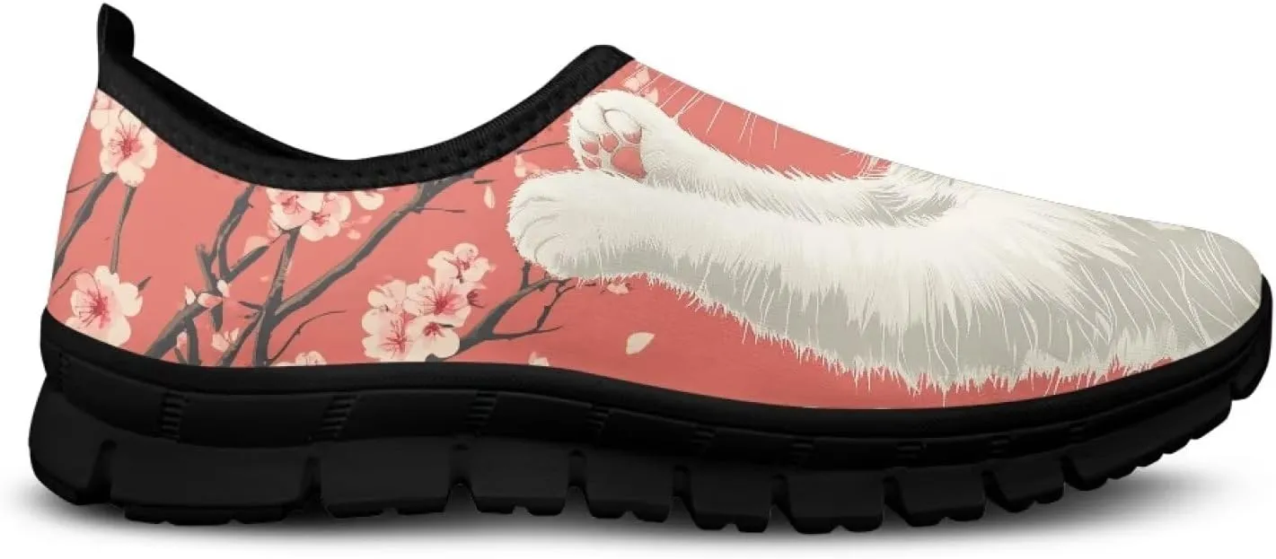 Cat Print Women's Slip Ons Loafers Soft Casual Mesh Sneakers Comfortable Non Slip Athletic Walking Shoes Black Sole Size 5.5-11.5