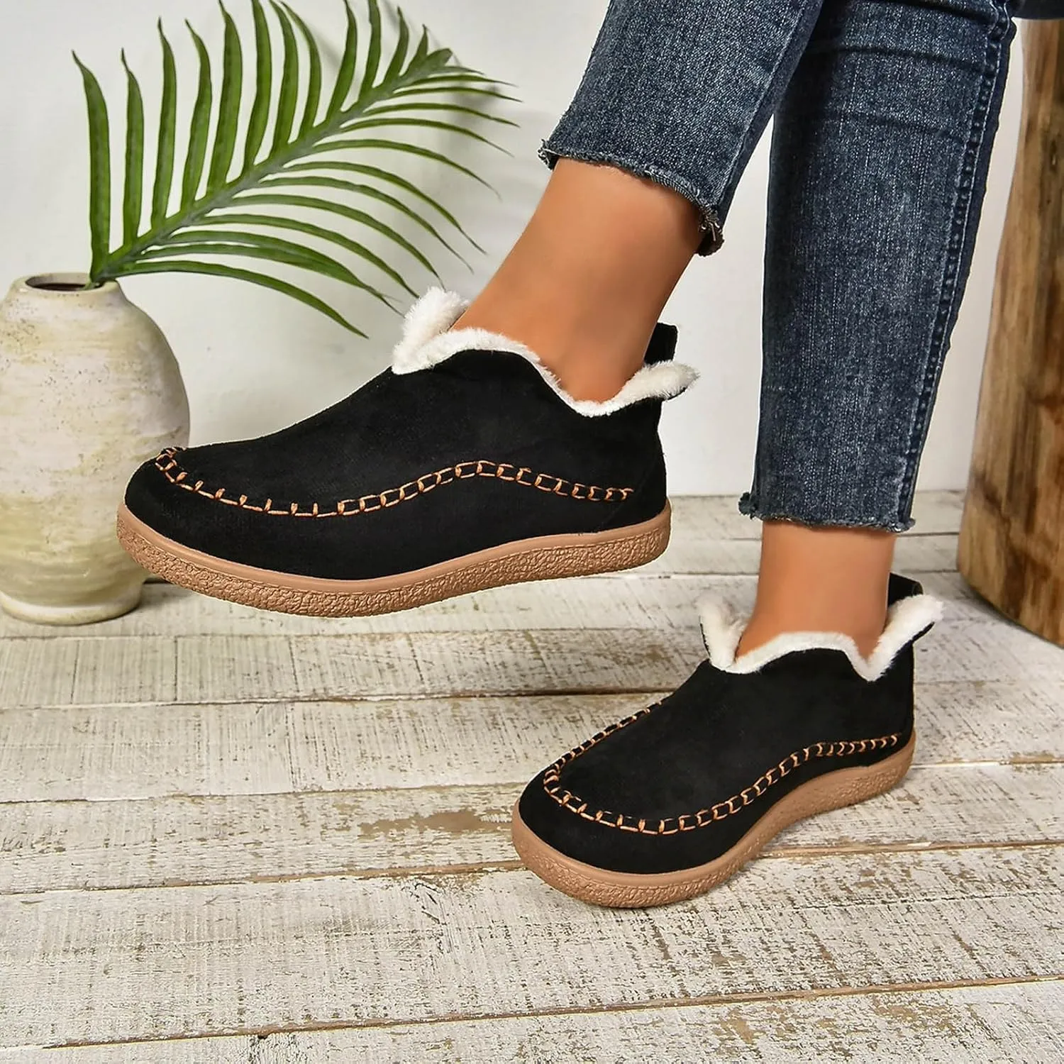 Cathalem Ankle Boots for Women Moccasin Slipper Ladies Warm Winter Indoor Outdoor House Shoes with Memory Foam