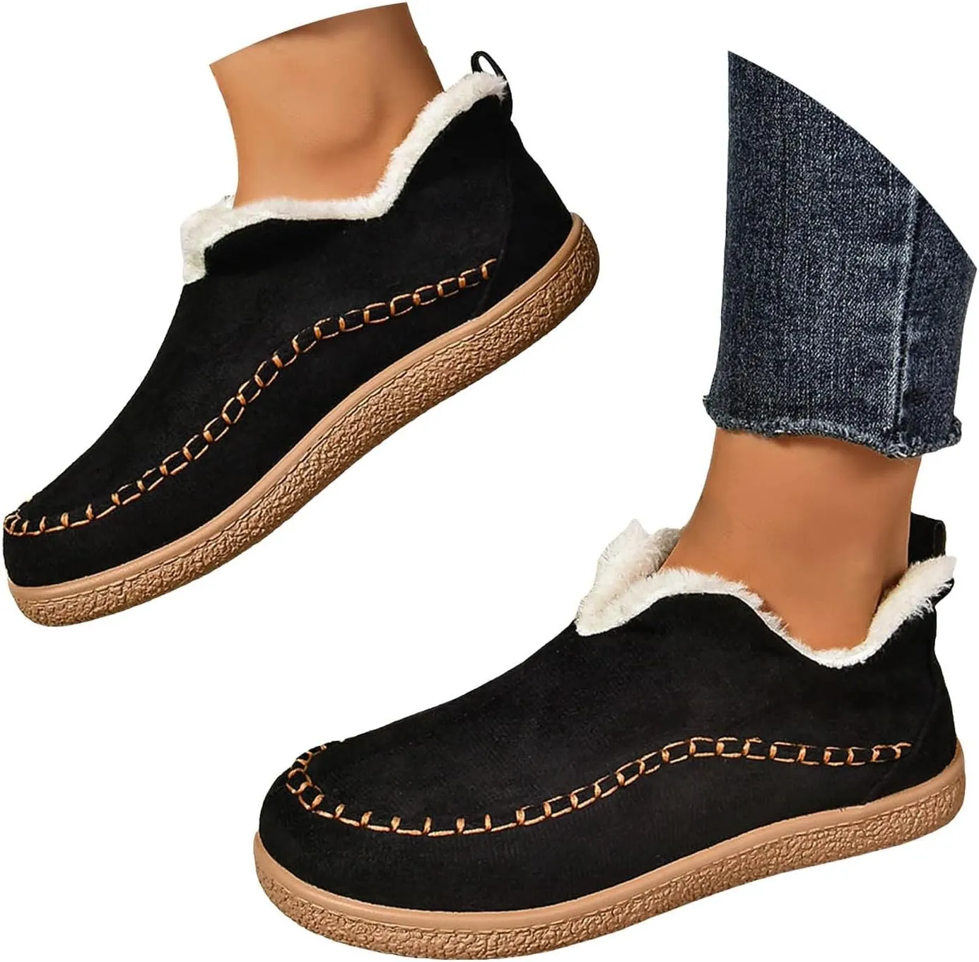 Cathalem Ankle Boots for Women Moccasin Slipper Ladies Warm Winter Indoor Outdoor House Shoes with Memory Foam