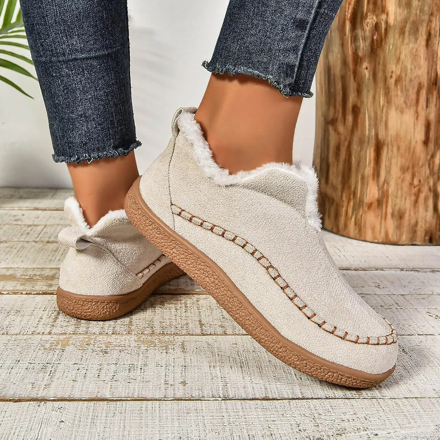 Cathalem Ankle Boots for Women Moccasin Slipper Ladies Warm Winter Indoor Outdoor House Shoes with Memory Foam