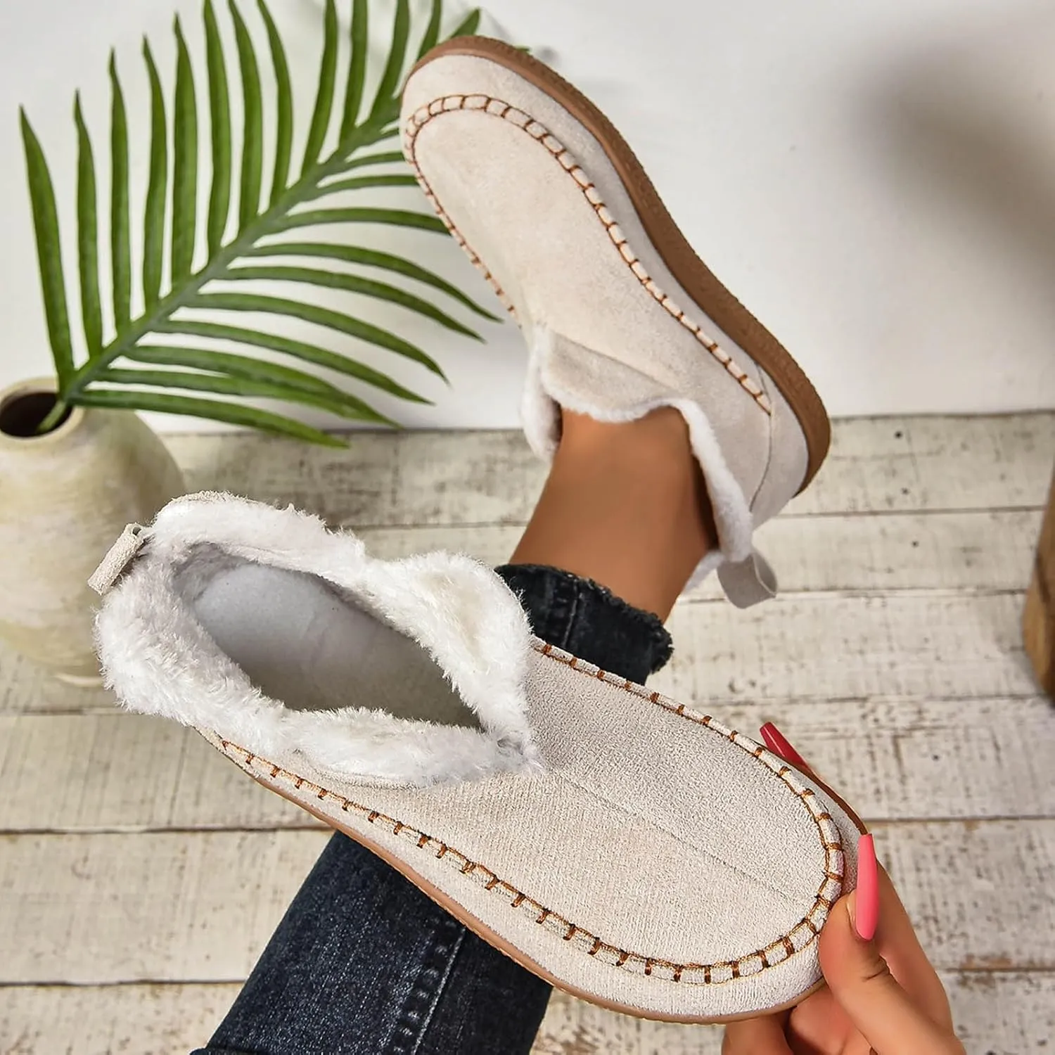 Cathalem Ankle Boots for Women Moccasin Slipper Ladies Warm Winter Indoor Outdoor House Shoes with Memory Foam