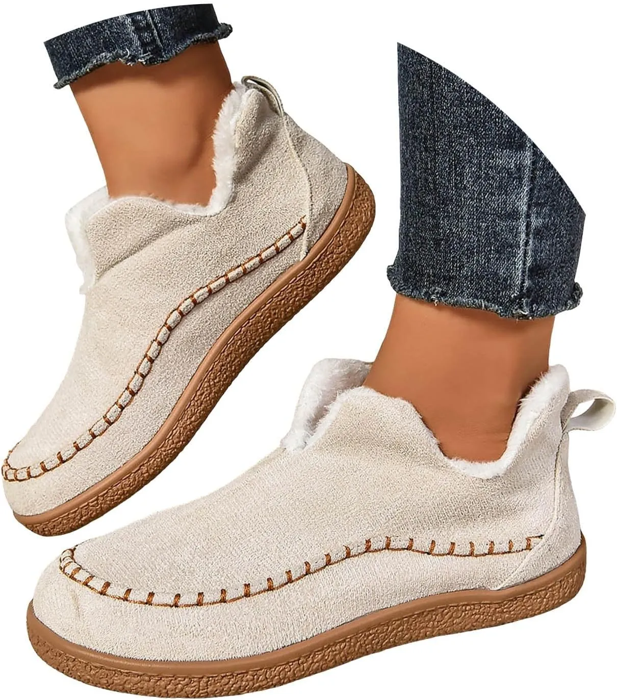 Cathalem Ankle Boots for Women Moccasin Slipper Ladies Warm Winter Indoor Outdoor House Shoes with Memory Foam