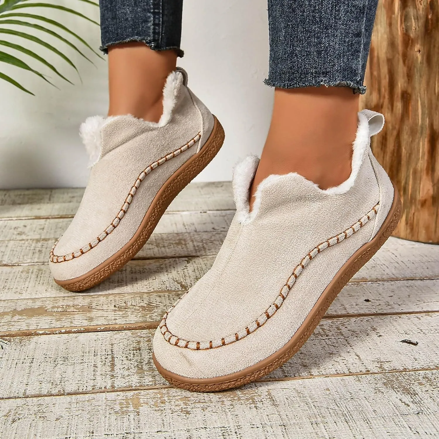 Cathalem Ankle Boots for Women Moccasin Slipper Ladies Warm Winter Indoor Outdoor House Shoes with Memory Foam