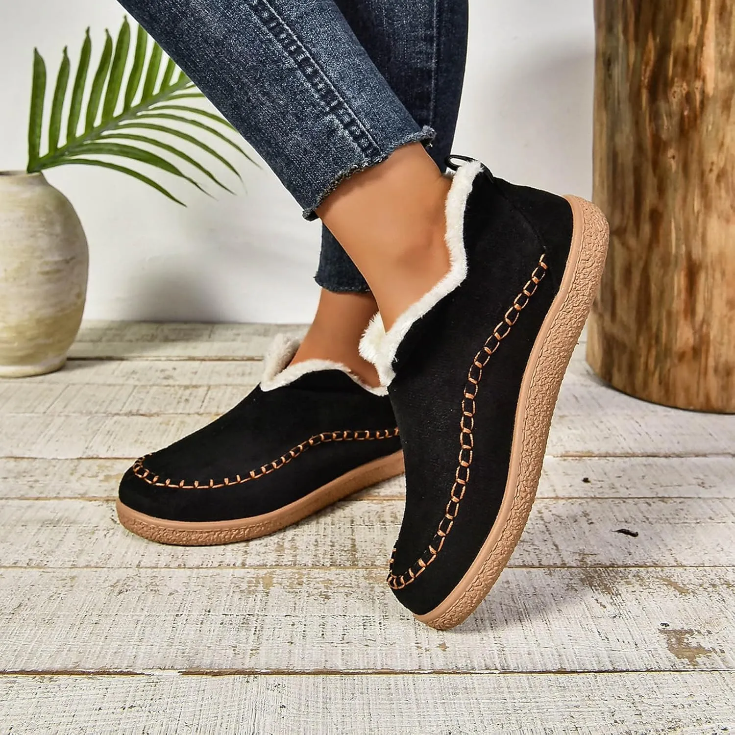 Cathalem Ankle Boots for Women Moccasin Slipper Ladies Warm Winter Indoor Outdoor House Shoes with Memory Foam