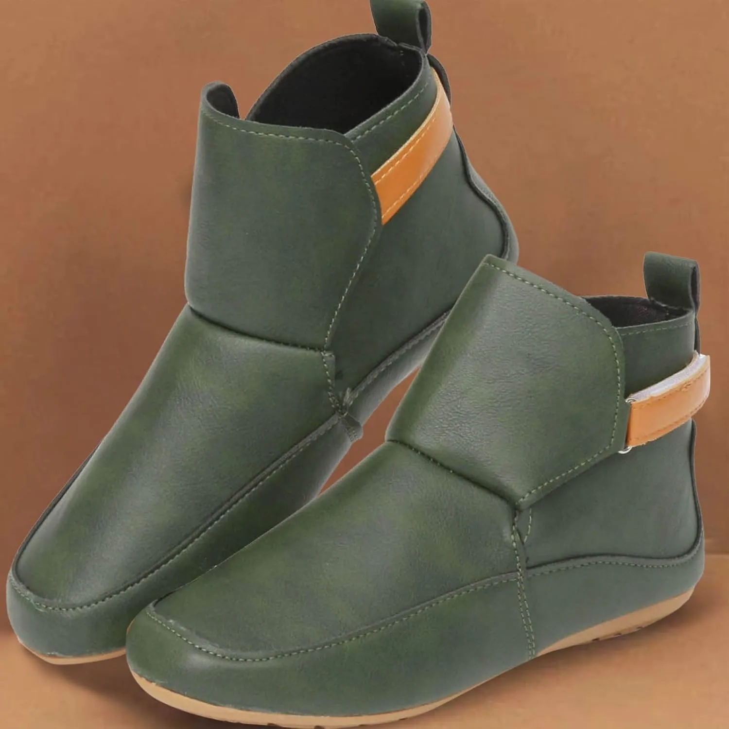 Cathalem Ankle Boots for Women No Heel,Arch Support Booties Side Zip-up Vintage Leather Damping Shoes Flat Heel Booties