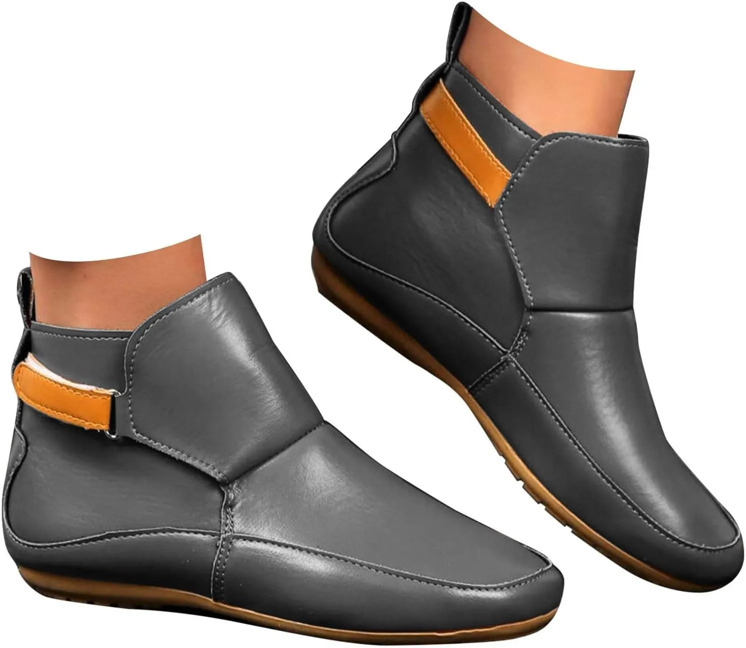 Cathalem Booties for Women 2024,Arch Support Booties Side Zip-up Vintage Leather Damping Shoes Flat Heel Booties
