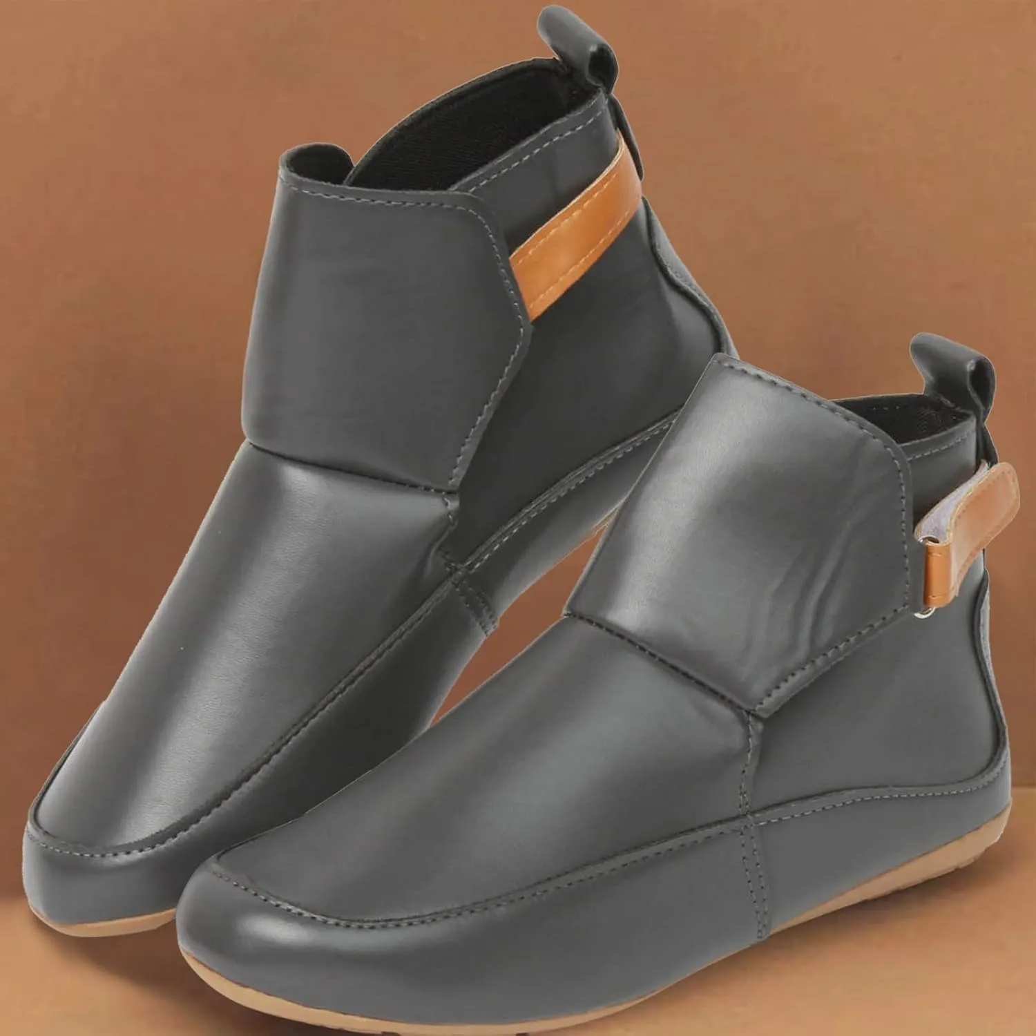 Cathalem Booties for Women 2024,Arch Support Booties Side Zip-up Vintage Leather Damping Shoes Flat Heel Booties