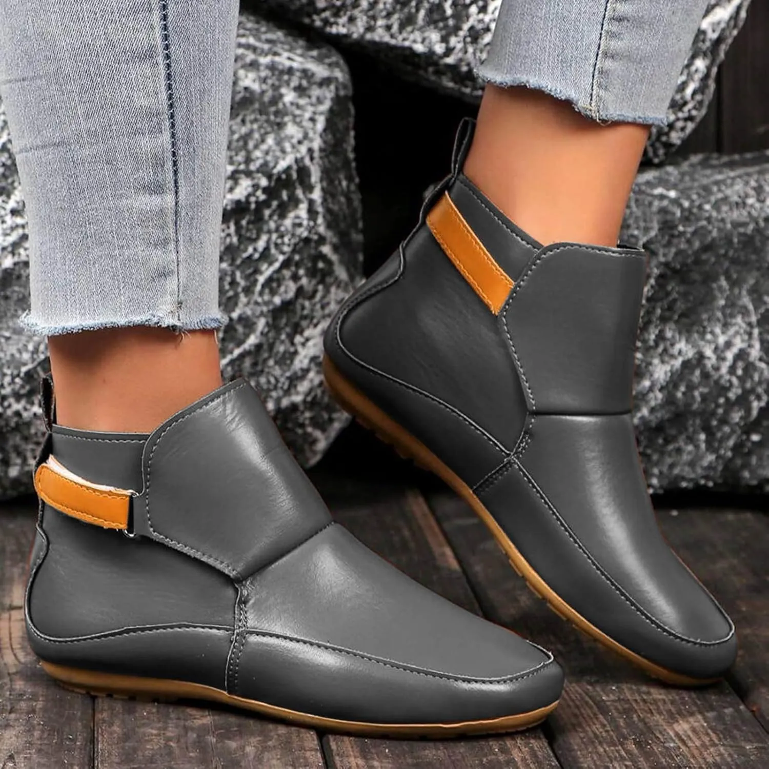 Cathalem Booties for Women 2024,Arch Support Booties Side Zip-up Vintage Leather Damping Shoes Flat Heel Booties