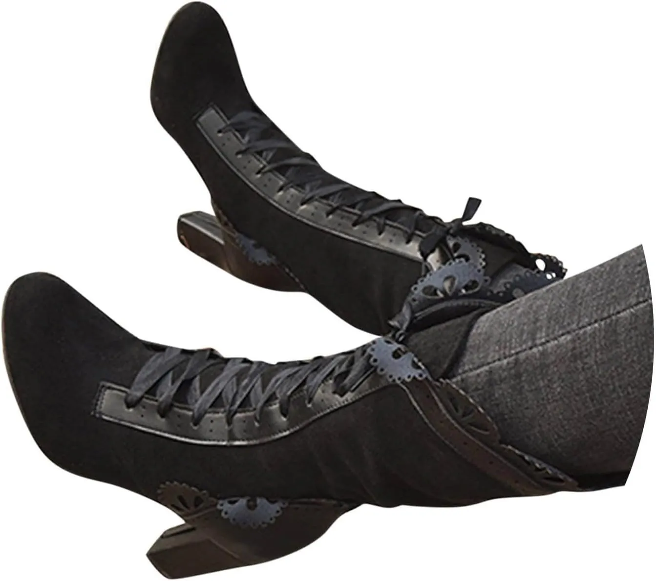 Cathalem Victorian Boots for Women Casual Lace Up Renaissance Boots 70s Mid Heels Vintage Boots Halloween Cosplay Witch Shoes
