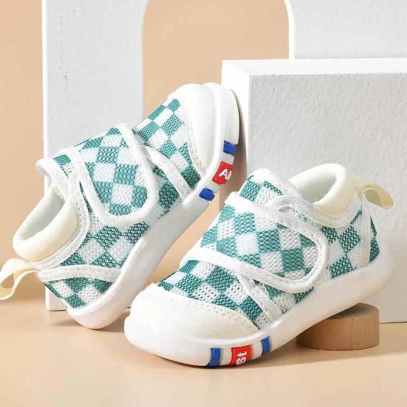 Checkerboard Mesh First Walker Sneakers