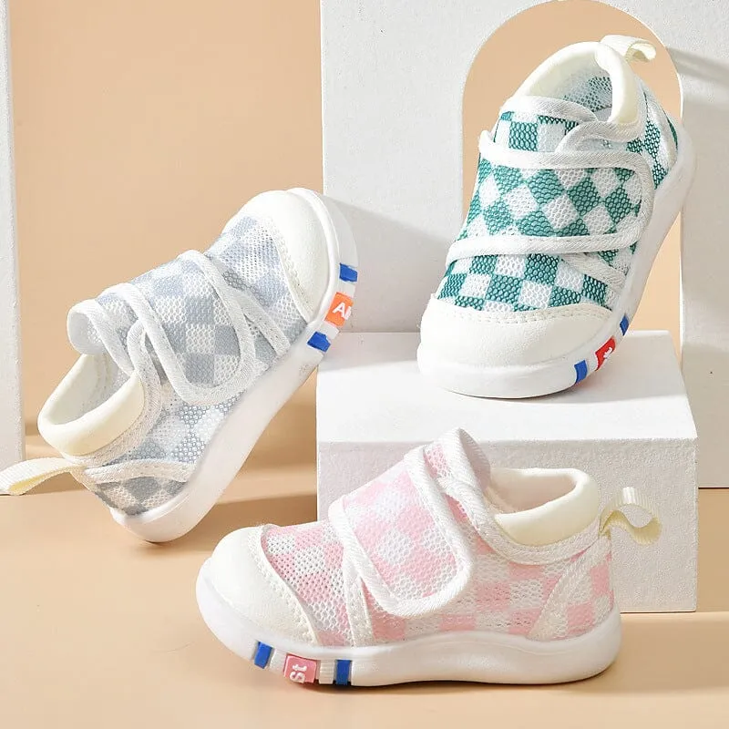 Checkerboard Mesh First Walker Sneakers