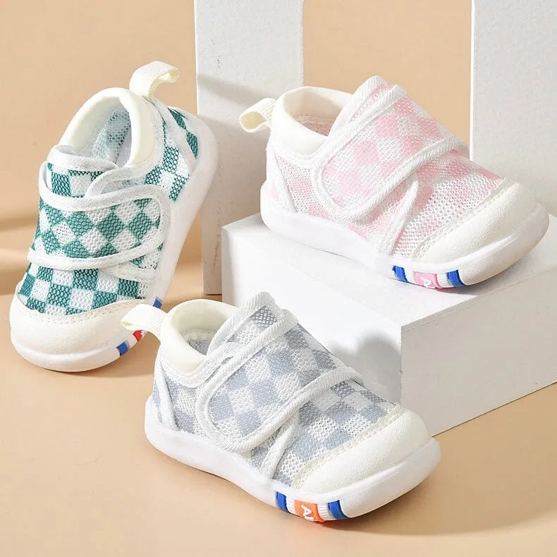 Checkerboard Mesh First Walker Sneakers