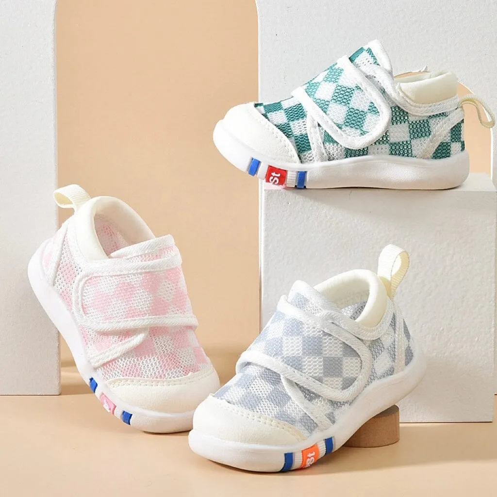 Checkerboard Mesh First Walker Sneakers