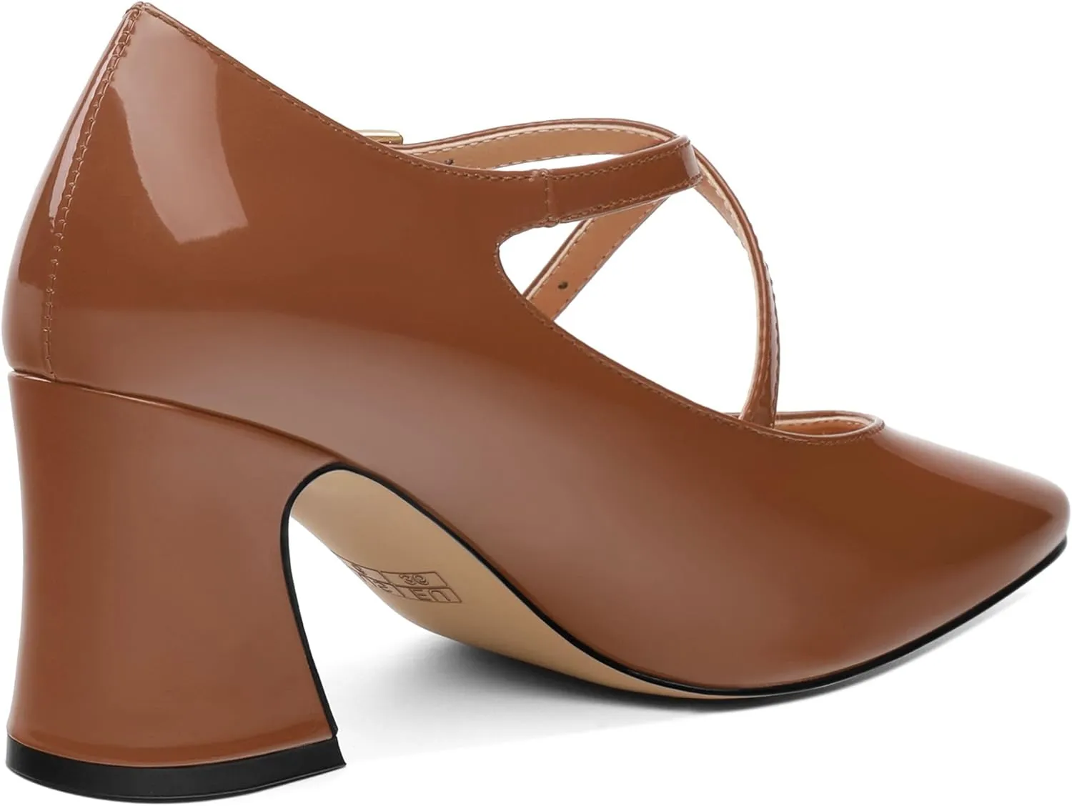 Chunky Block Heels for Women Closed Square Toe Patent Pumps Cross Strap High Heels Evening Party Dress Shoes 2.5IN