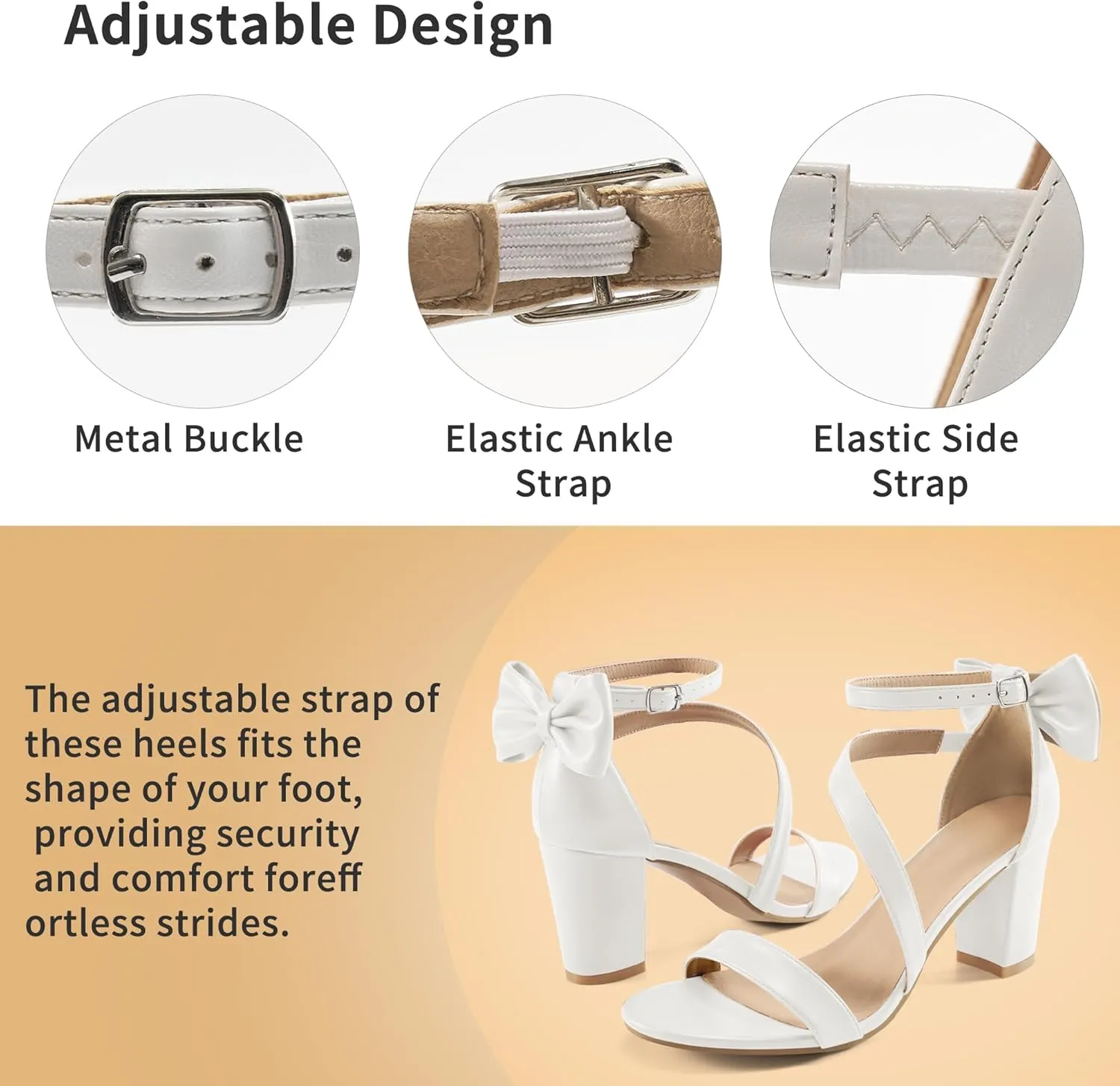 Chunky Heels for Women Wedding: Comfortable Ladies Bow Heel Sandals for Prom Party - Bridal Dressy Walking Shoes