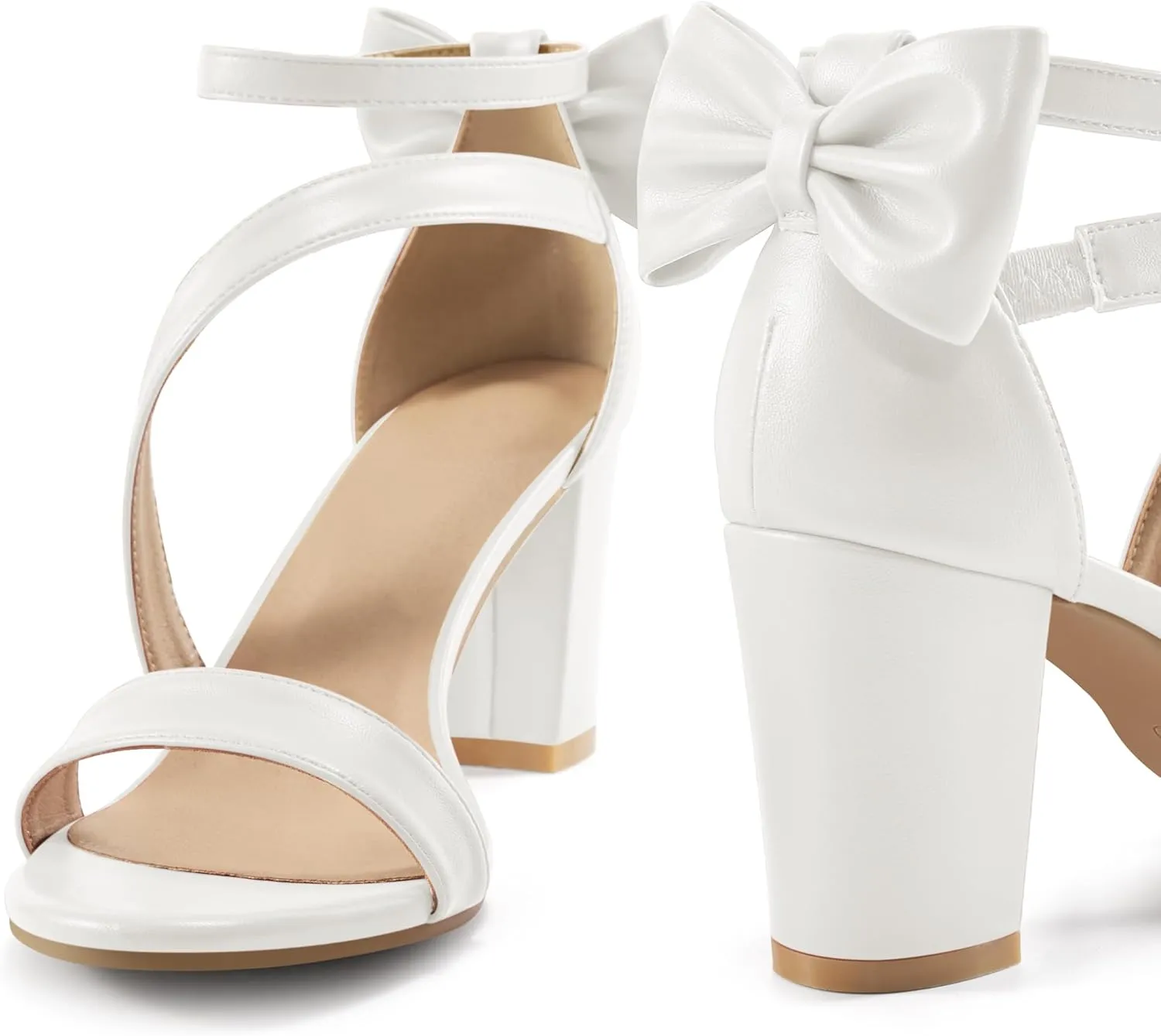 Chunky Heels for Women Wedding: Comfortable Ladies Bow Heel Sandals for Prom Party - Bridal Dressy Walking Shoes