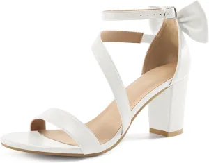 Chunky Heels for Women Wedding: Comfortable Ladies Bow Heel Sandals for Prom Party - Bridal Dressy Walking Shoes