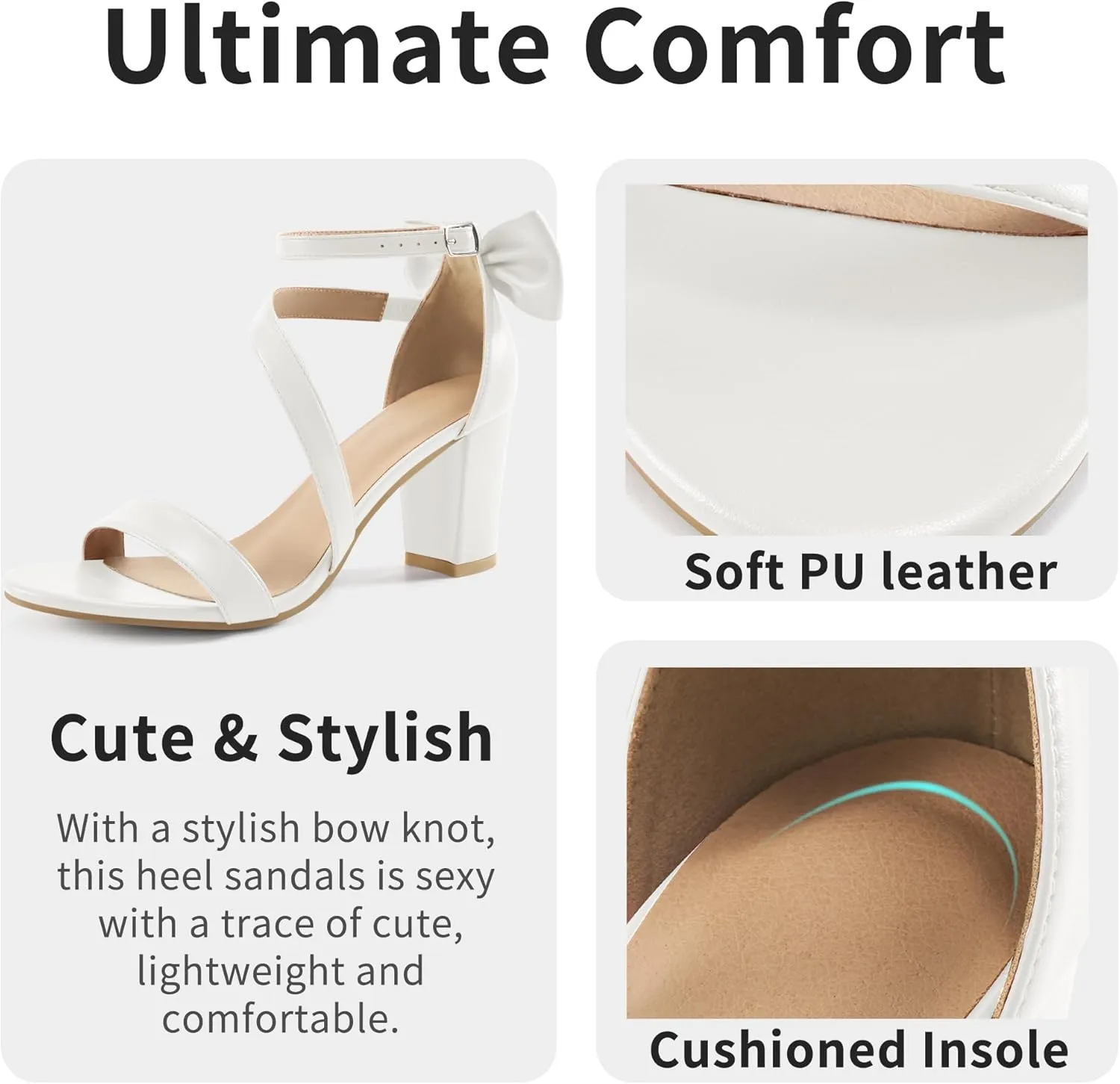 Chunky Heels for Women Wedding: Comfortable Ladies Bow Heel Sandals for Prom Party - Bridal Dressy Walking Shoes