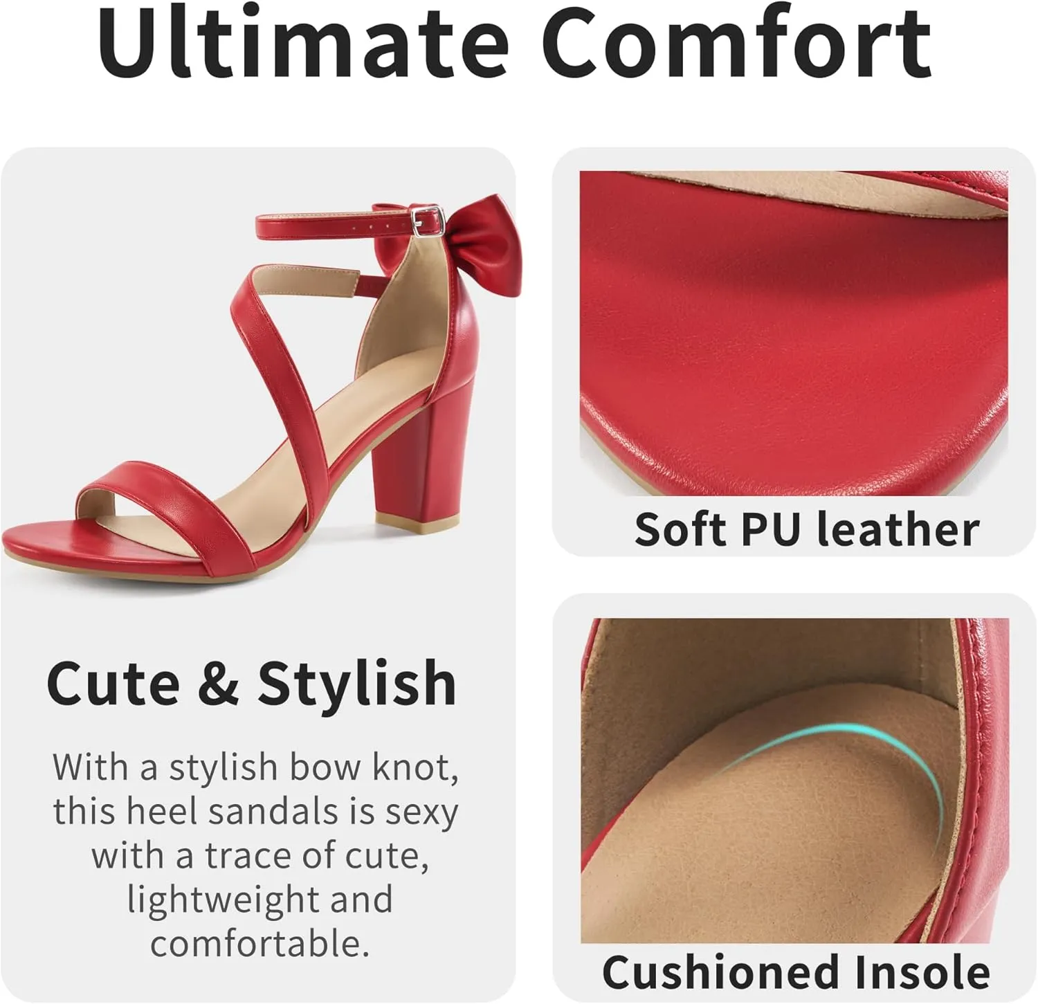 Chunky Heels for Women Wedding: Comfortable Ladies Bow Heel Sandals for Prom Party - Bridal Dressy Walking Shoes