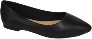 City Classified Women Casual Flat Office Shoes Wide Width Fit Pointy Toe W-Hold Leather Black PU 7.5