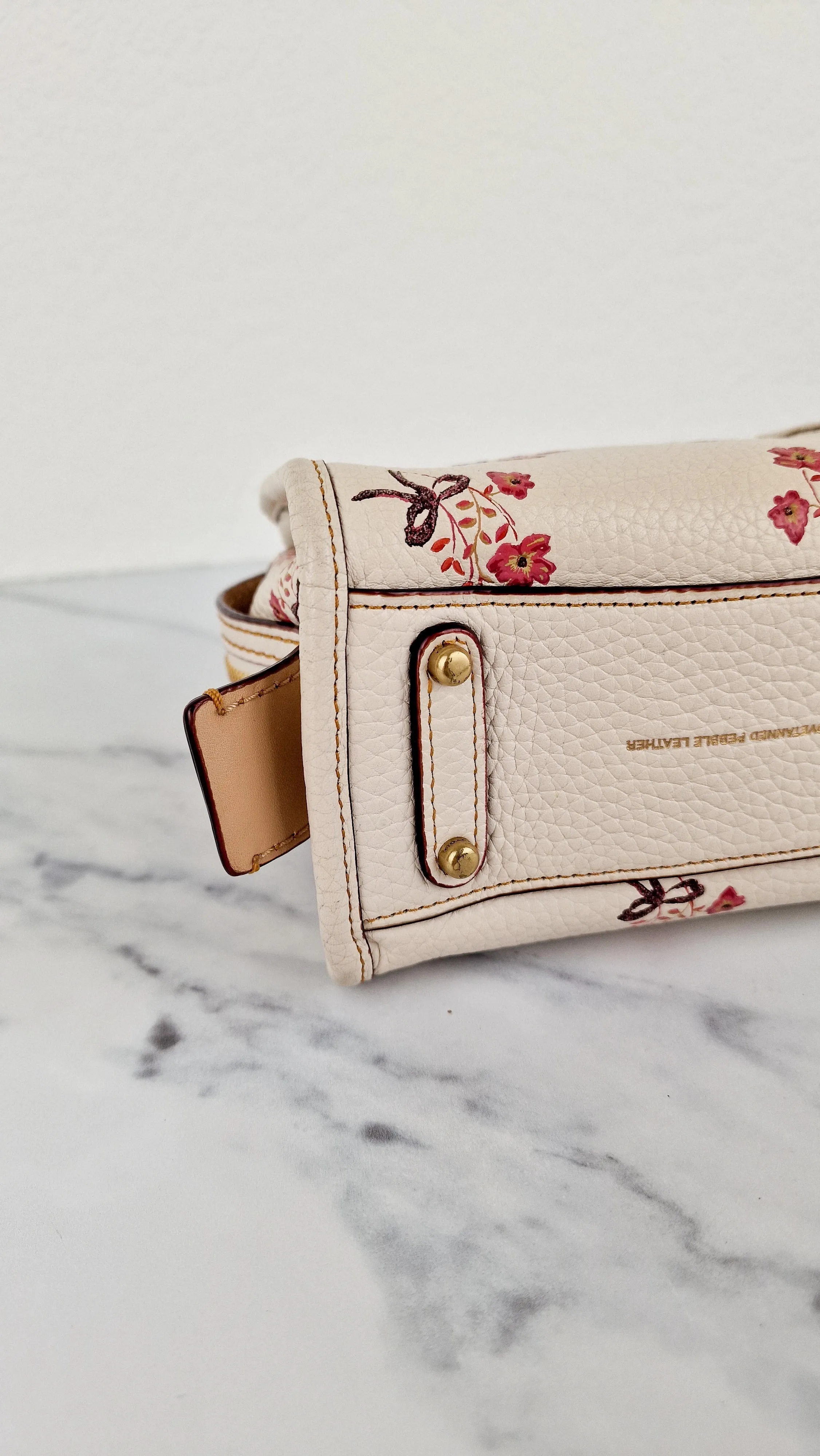 Coach 1941 Rogue 17 Floral Bow Chalk White Crossbody Bag Mini Bag in Pebbled Leather - Coach 26835