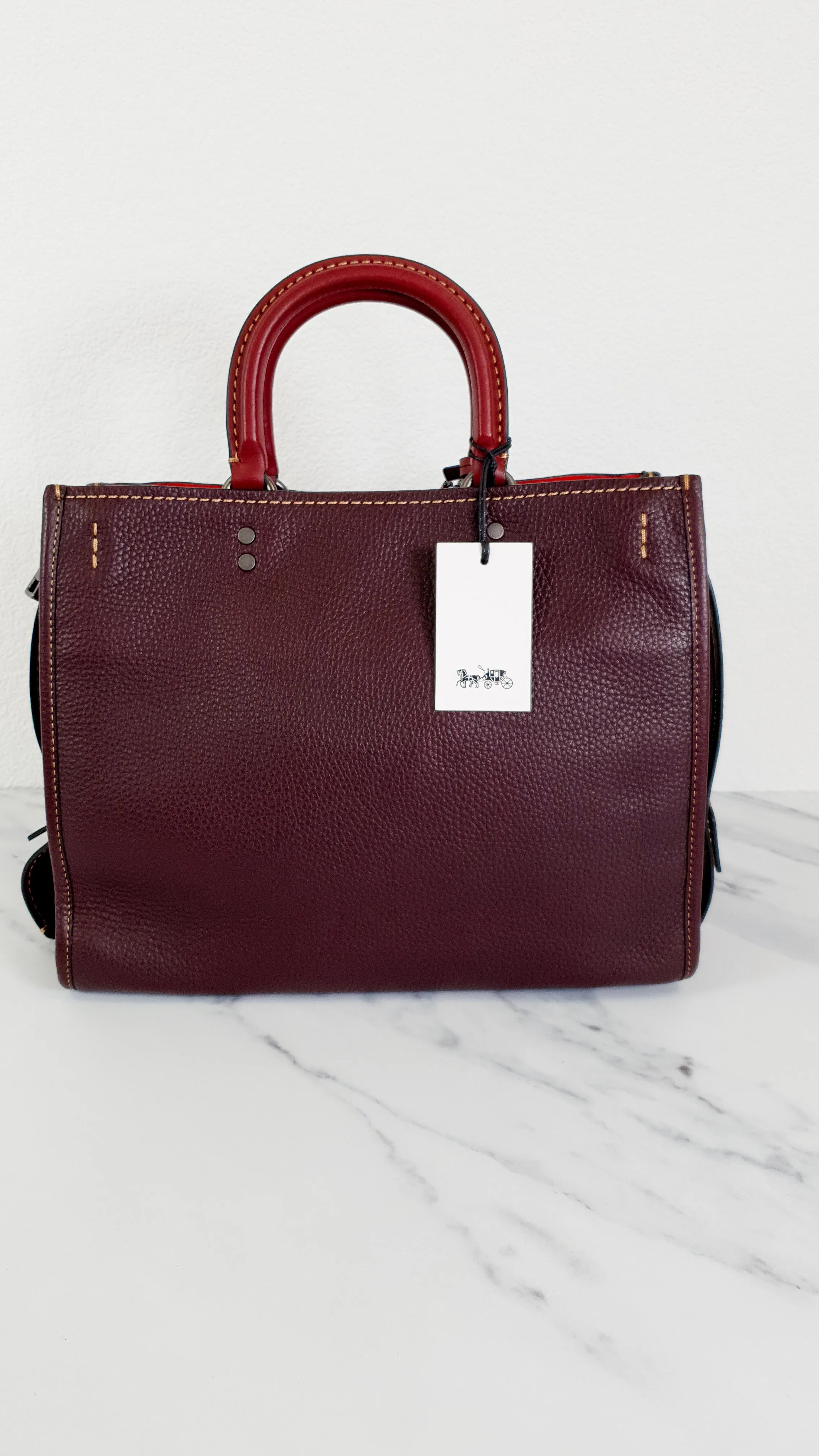 Coach 1941 Rogue 31 in Oxblood Pebble Leather With Red Suede Lining - Satchel Handbag - Coach 38124