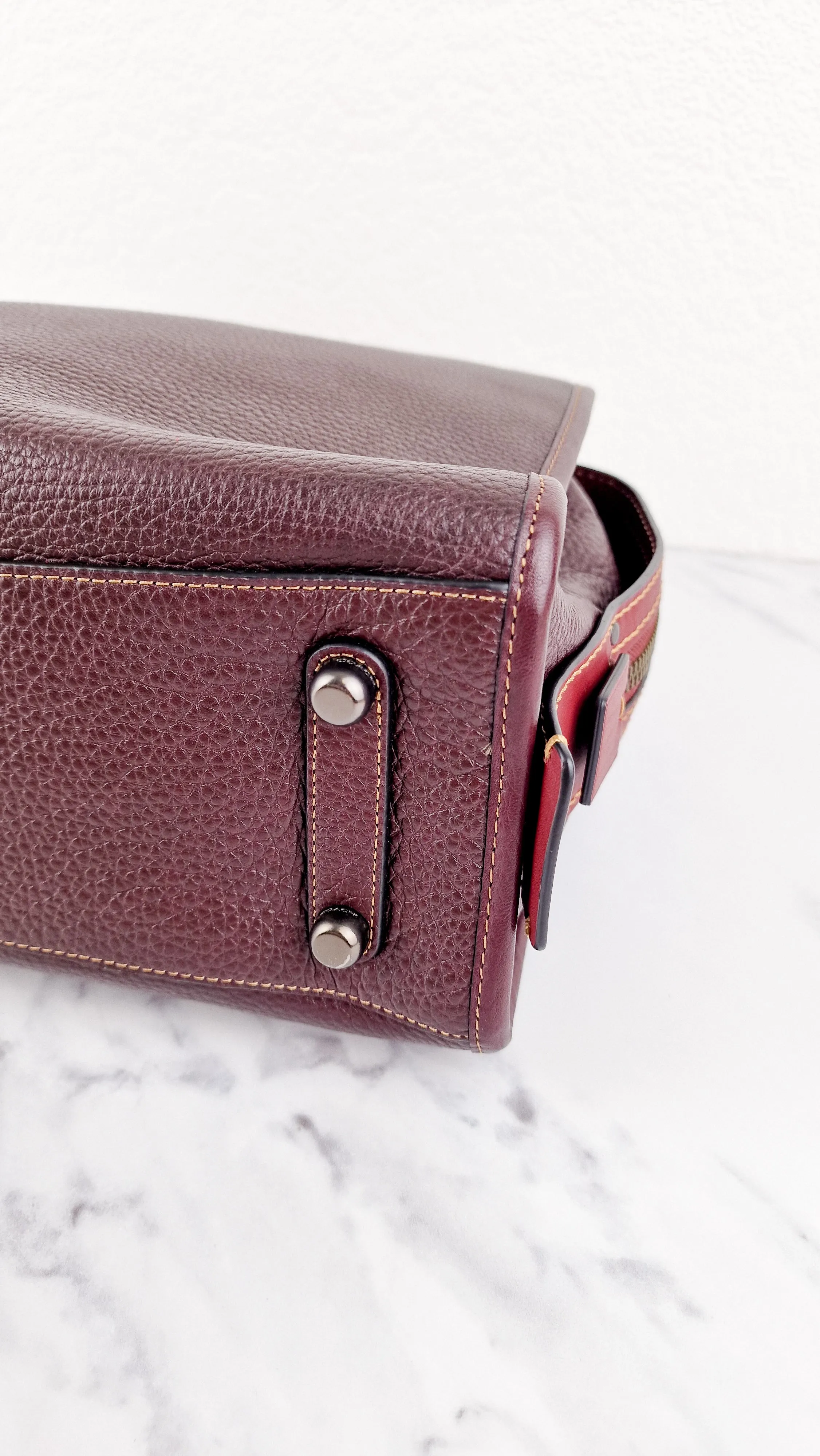 Coach 1941 Rogue 31 Oxblood Brown Pebble Leather Red Suede Lining Satchel Handbag Coach 38124