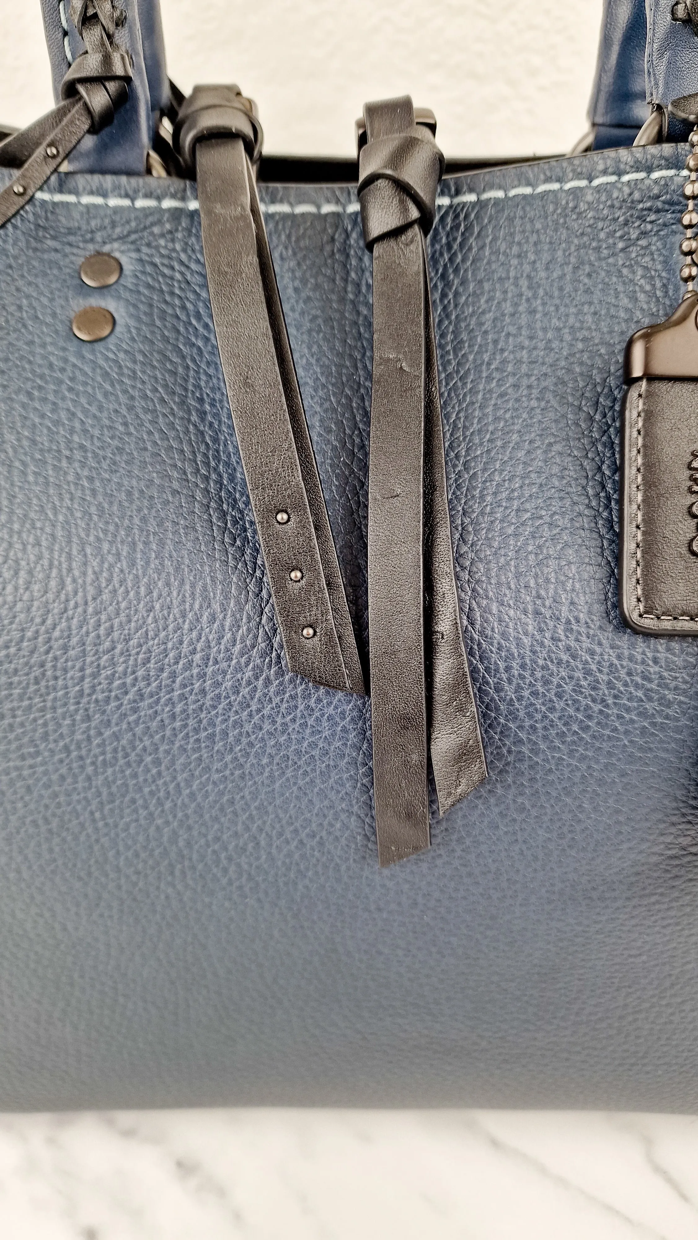 Coach 1941 Rogue 31 Prussian Blue Western Whiplash Whipstitch with Black Suede Lining Handbag Coach 58122