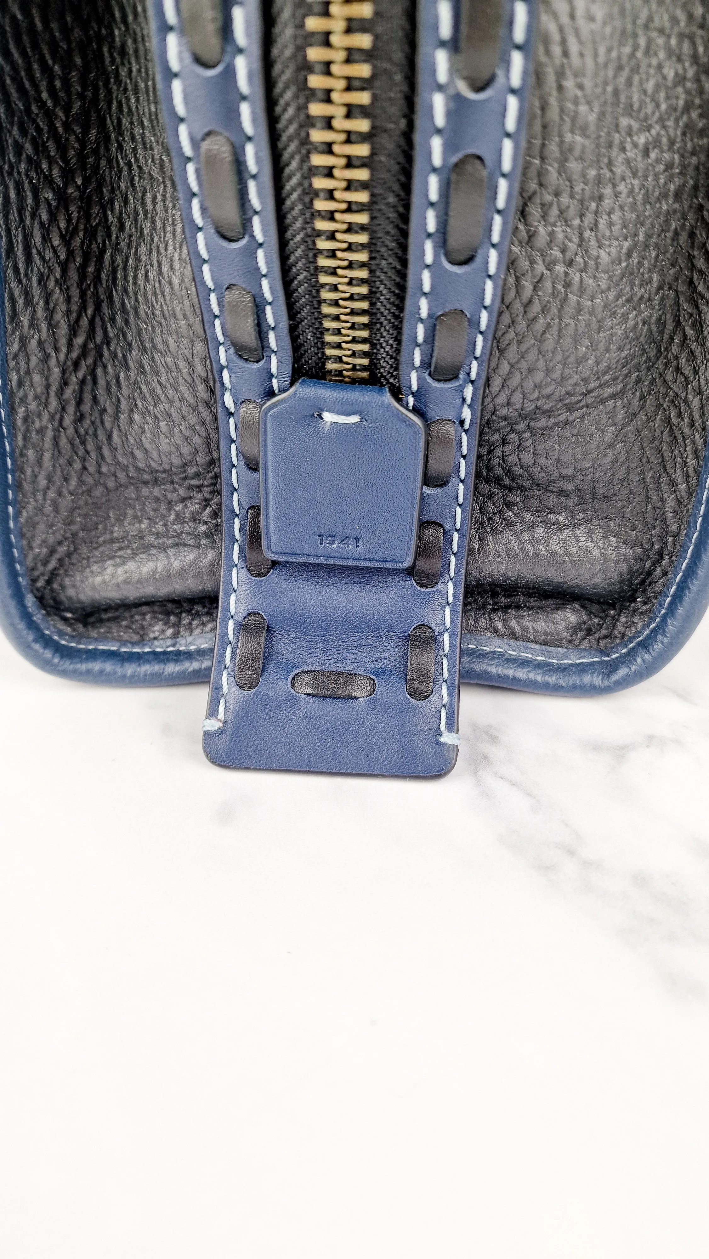 Coach 1941 Rogue 31 Prussian Blue Western Whiplash Whipstitch with Black Suede Lining Handbag Coach 58122