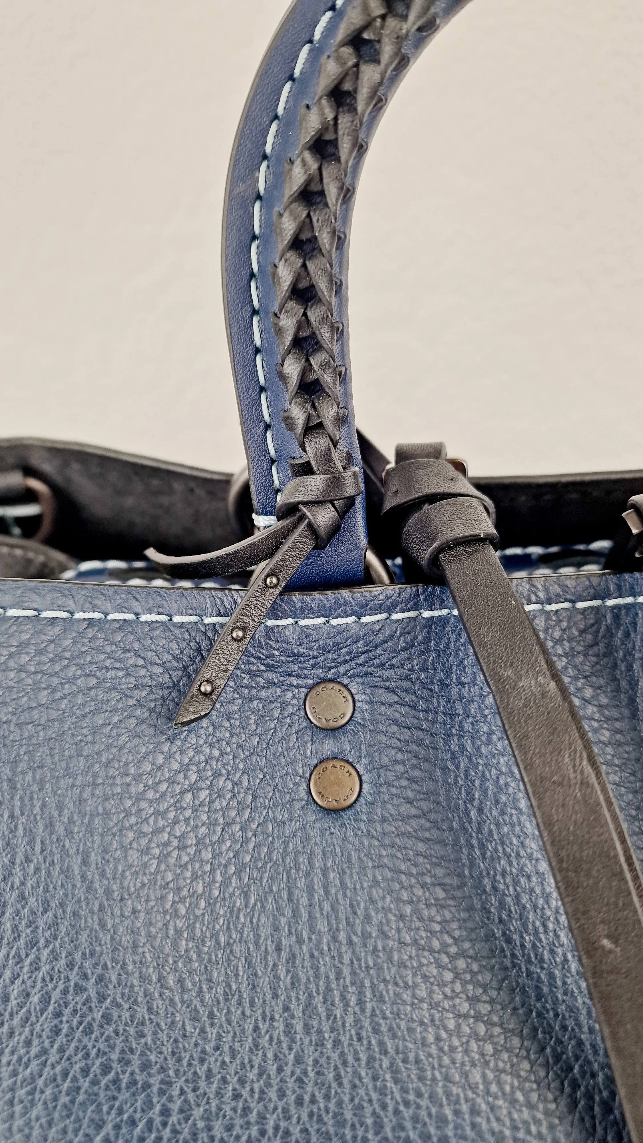 Coach 1941 Rogue 31 Prussian Blue Western Whiplash Whipstitch with Black Suede Lining Handbag Coach 58122